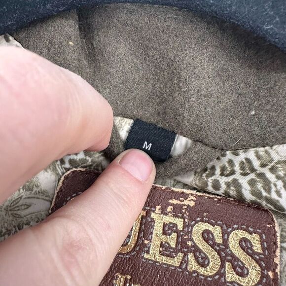 Vintage Y2K Guess Military Melange Green Wool Blend Pea Coat Medium Safari - Picture 8 of 16